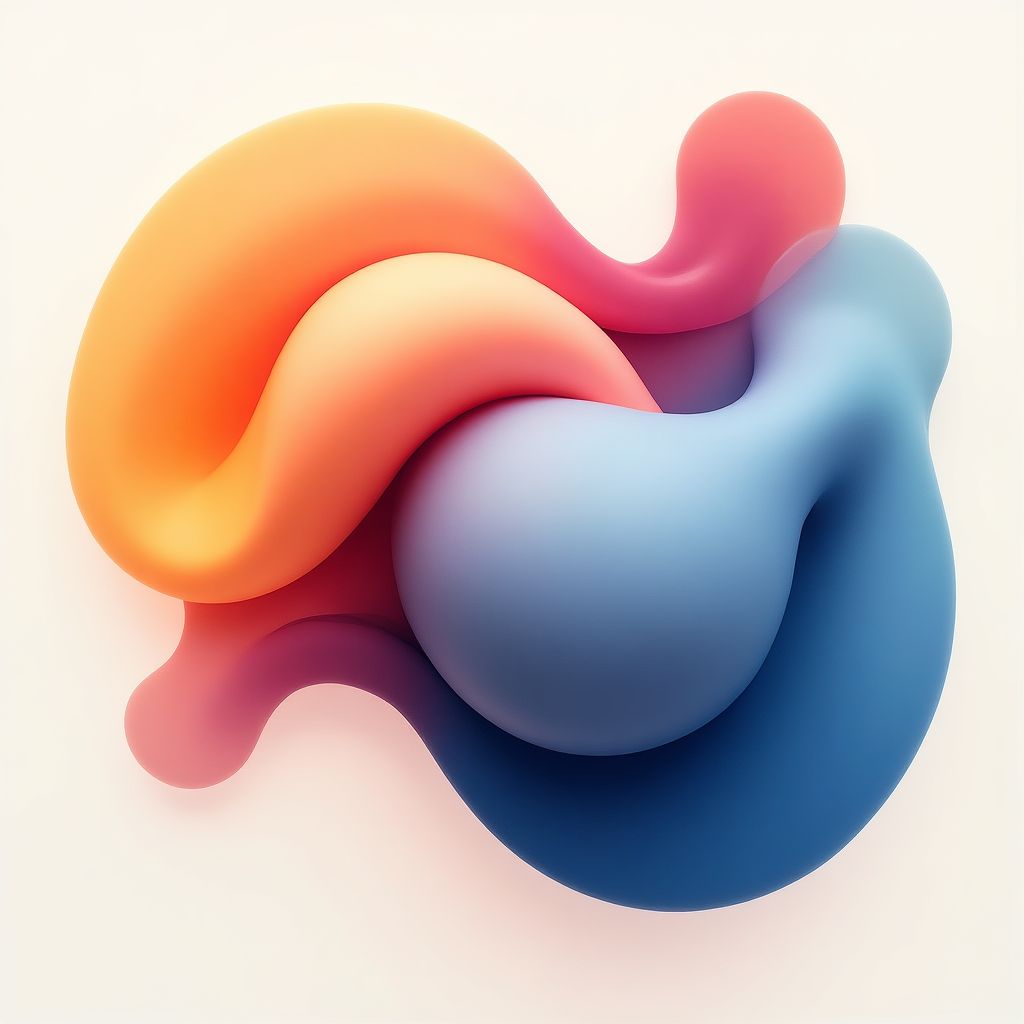 Ilustración abstracta con formas orgánicas y fluidas que representa la creatividad y la visión de la escuela